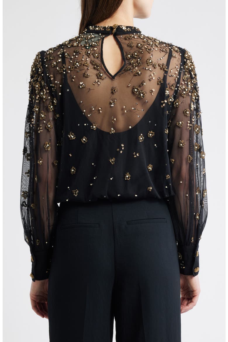 Embroidered Tulle Bubble Top, Alternate, color, BLACK