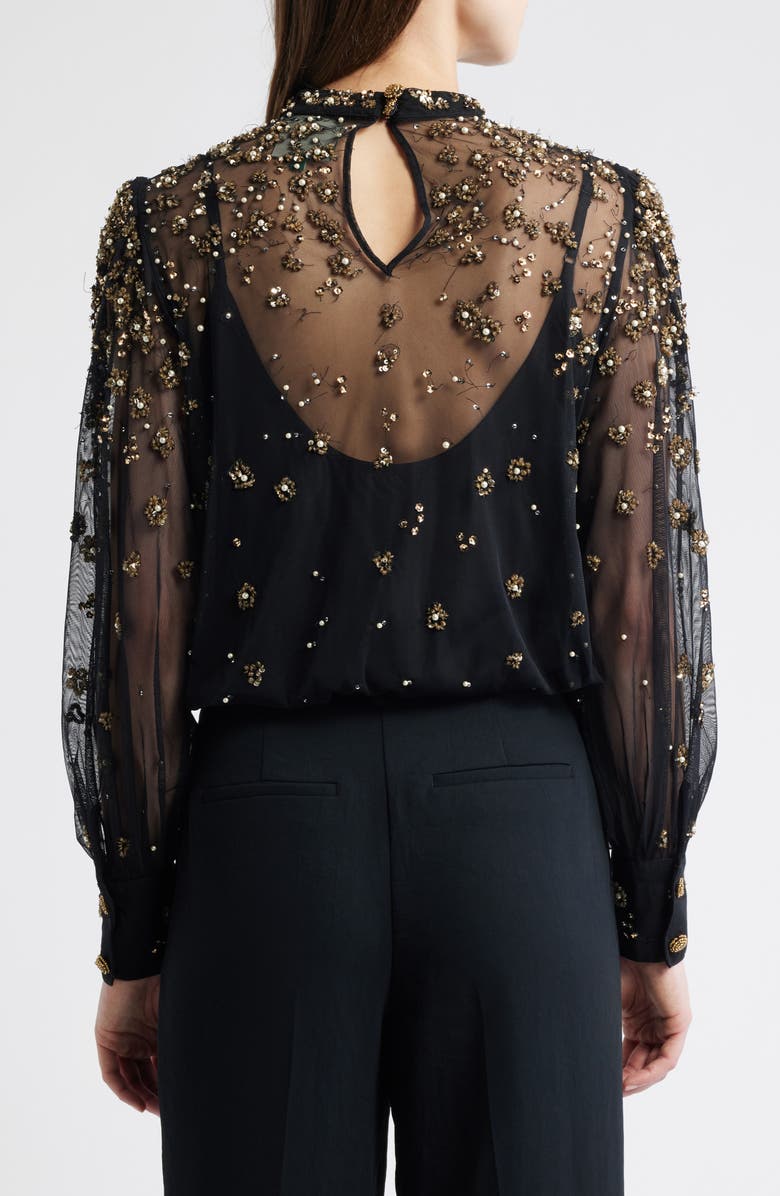 FARM Rio Embroidered Tulle Bubble Top, Alternate, color, Black