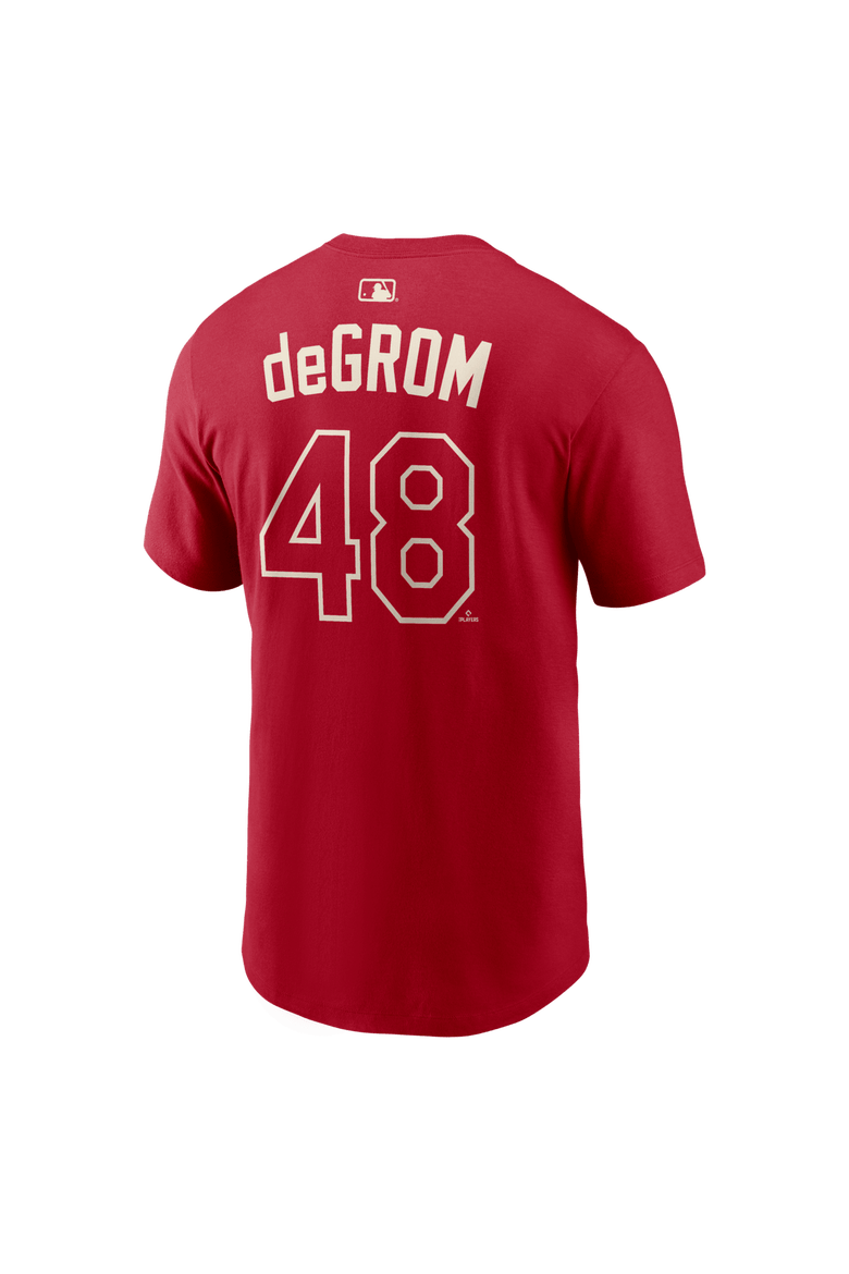 Men's Nike Jacob deGrom Red Texas Rangers 2026 City Connect Name & Number T-Shirt, Alternate, color, Red