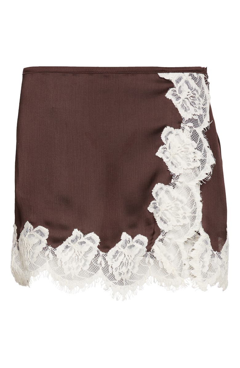 Siedrés Niera Lace Trim Satin Miniskirt, Main, color, Dark Brown/ White