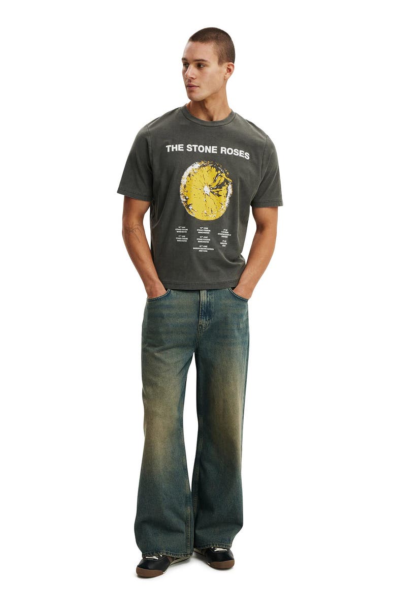 Cotton On Men's Cropped Fit Music T-Shirt, Alternate, color, Faded Slate The Stone