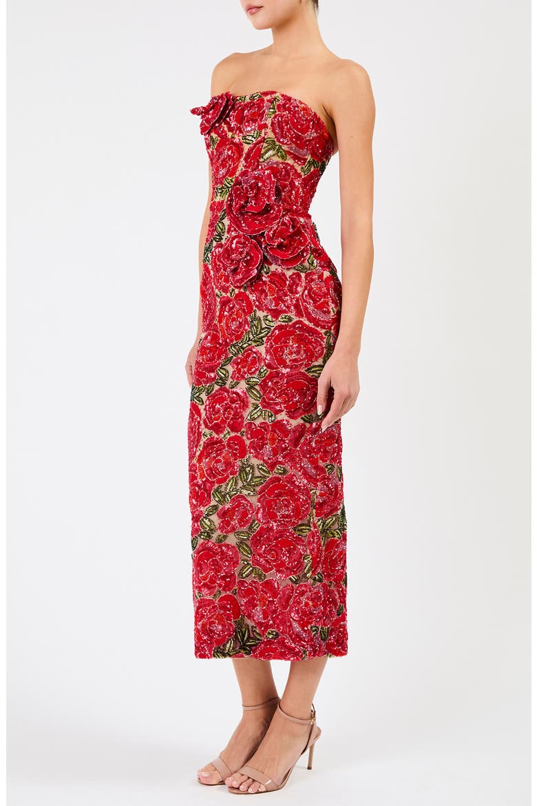 Victoria Sequin Floral Strapless Dress, Alternate, color, ROSE RED