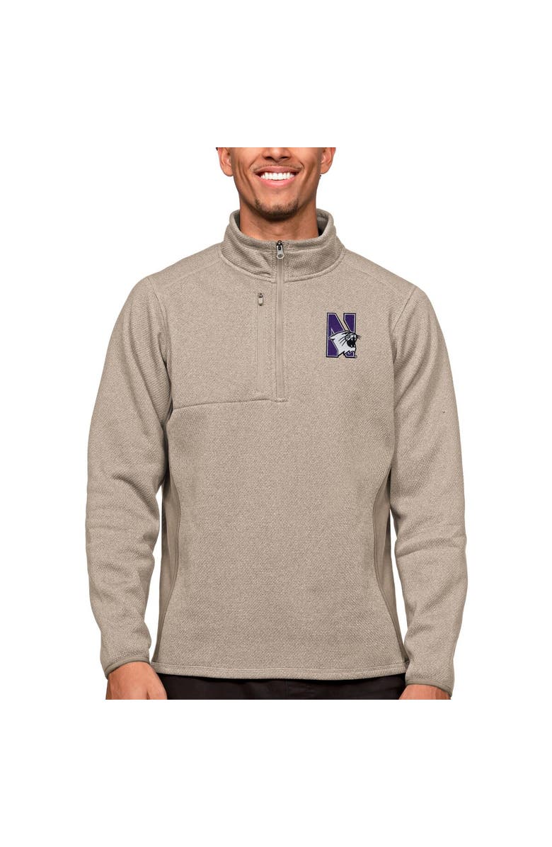ANTIGUA Men's Antigua Oatmeal Northwestern Wildcats Course Quarter-Zip Pullover Top, Main, color,