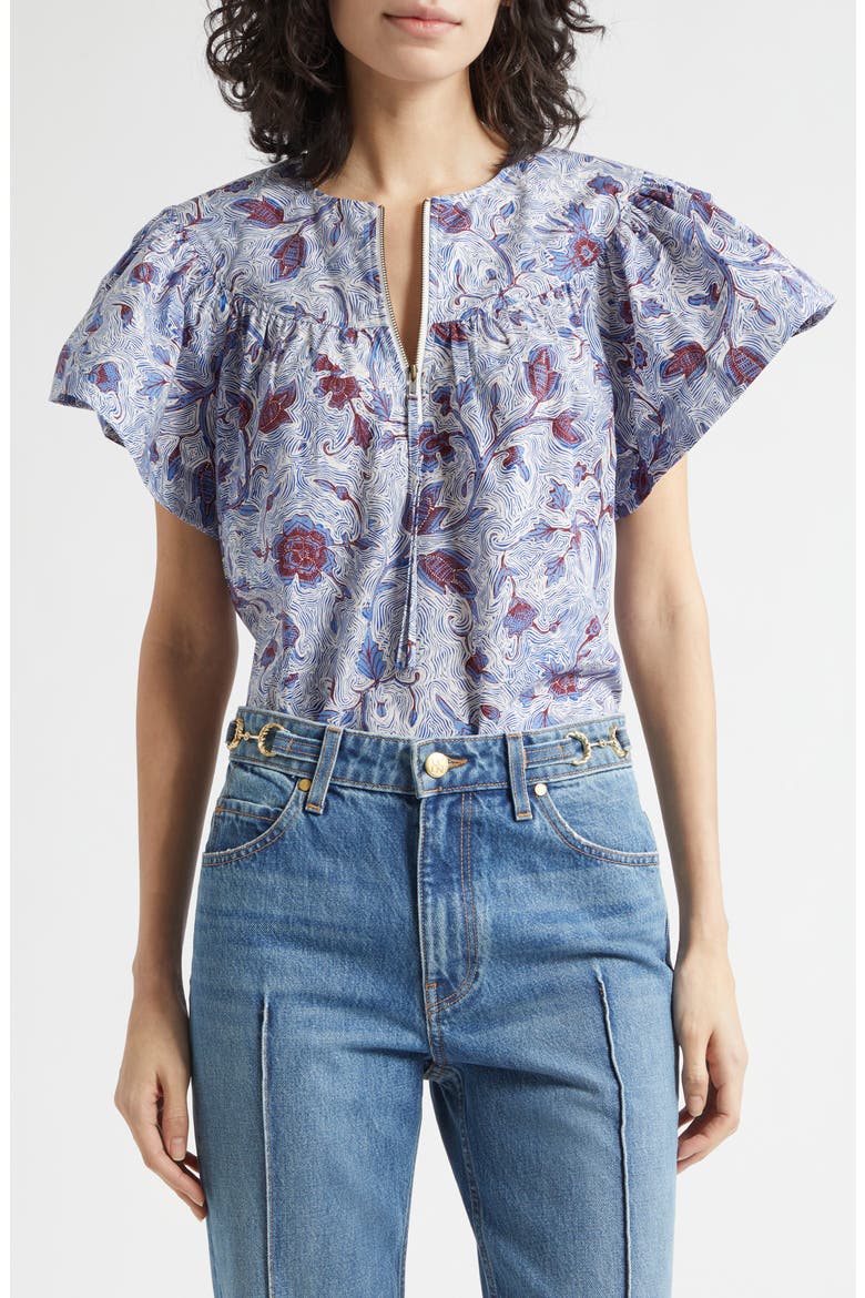 Perline Floral Print Silk Top, Main, color, GARDENIA