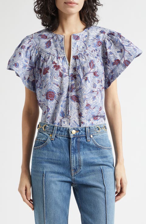 Perline Floral Print Silk Top