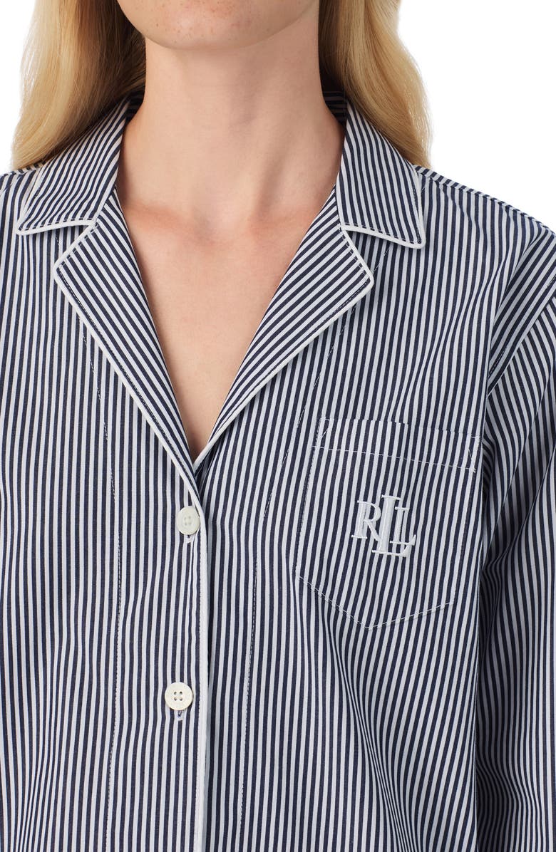 Lauren Ralph Lauren Stripe Long Sleeve Cotton Pajamas, Alternate, color, Navy Stripe