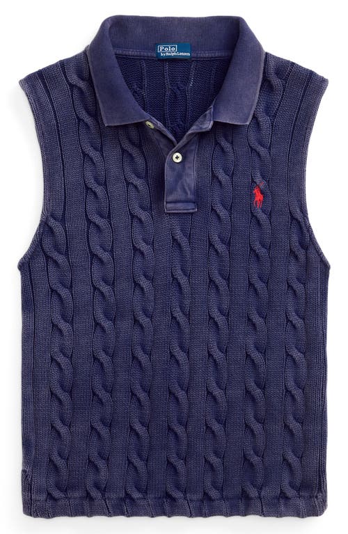 Polo Ralph Lauren Cable Sleeveless Cotton Polo Sweater In Blue