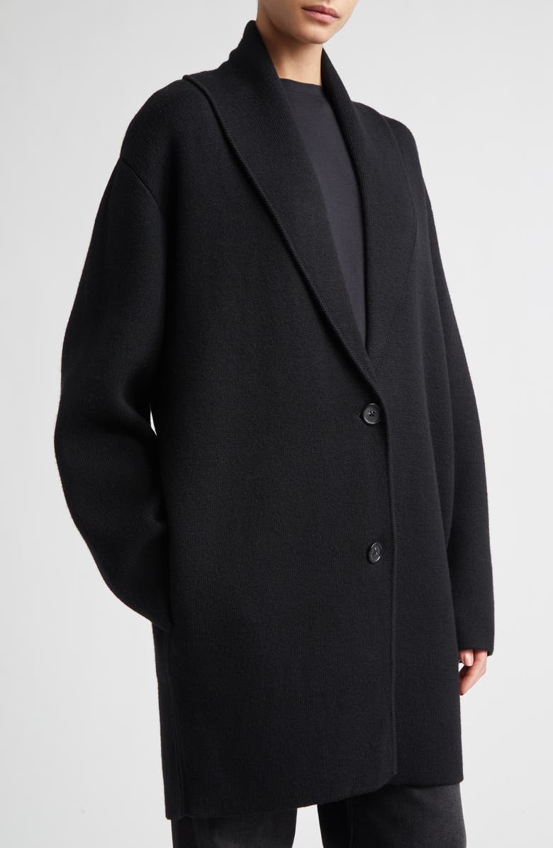 TOTEME Belted Shawl Collar Wool Cardigan, Alternate, color, Black