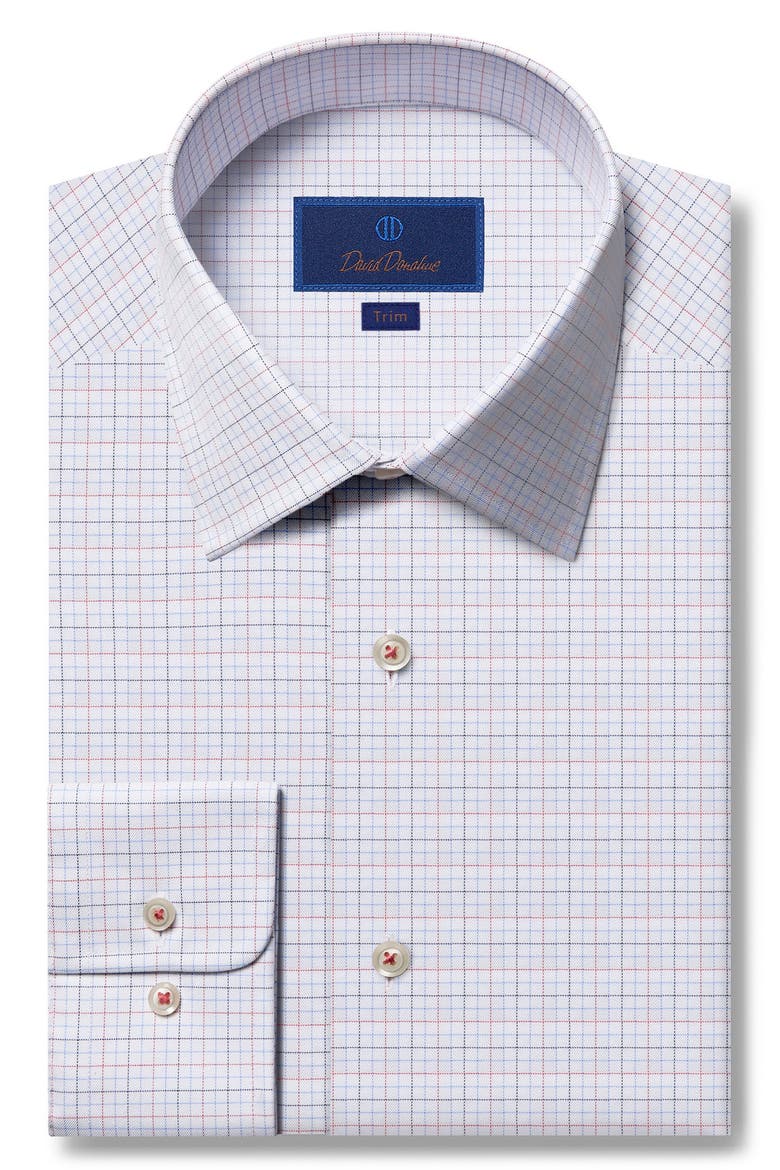 Trim Fit Check Dress Shirt, Main, color, WHITE/ CORAL