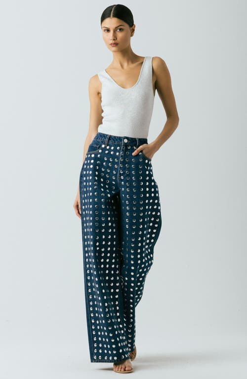 Blanknyc Franklin Studded High Waist Wide Leg Jeans In Blue