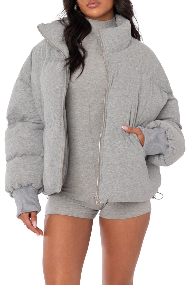 Jersey Puffer Jacket, Main, color, GREY MELANGE