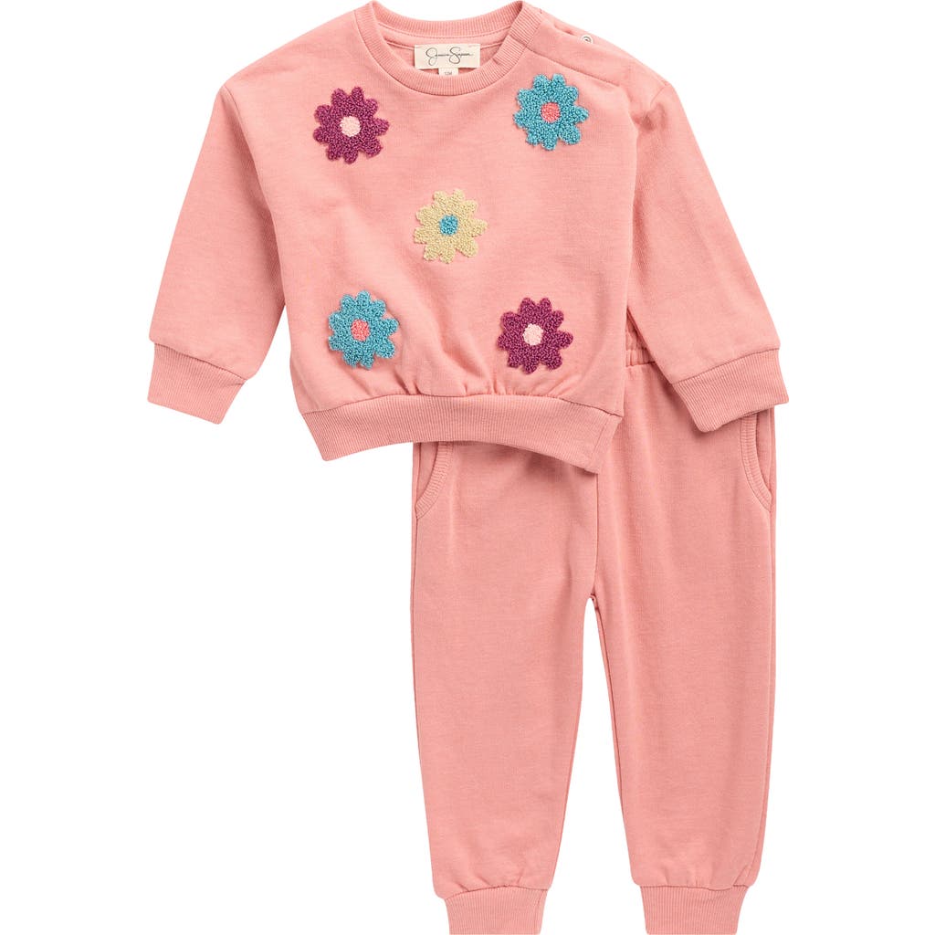 Jessica Simpson French Terry Flowers Sweatshirt & Joggers Set In Orange