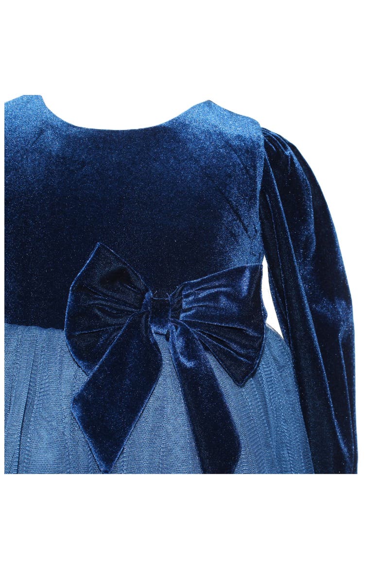 Kids' Long Sleeve Velvet & Tulle Party Dress, Alternate, color, NAVY