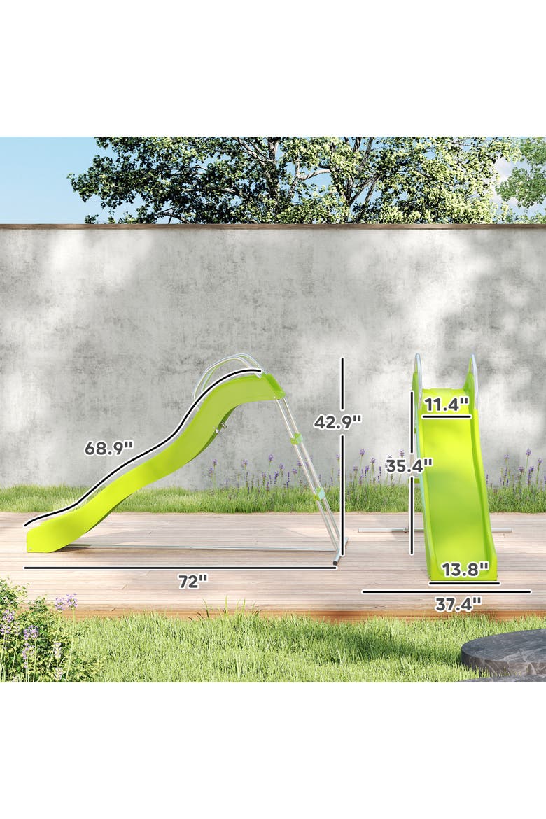 5.7FT Outdoor Wave Slide with Climbing Step Ladder, Kids Ages 3-8, Alternate, color, Green