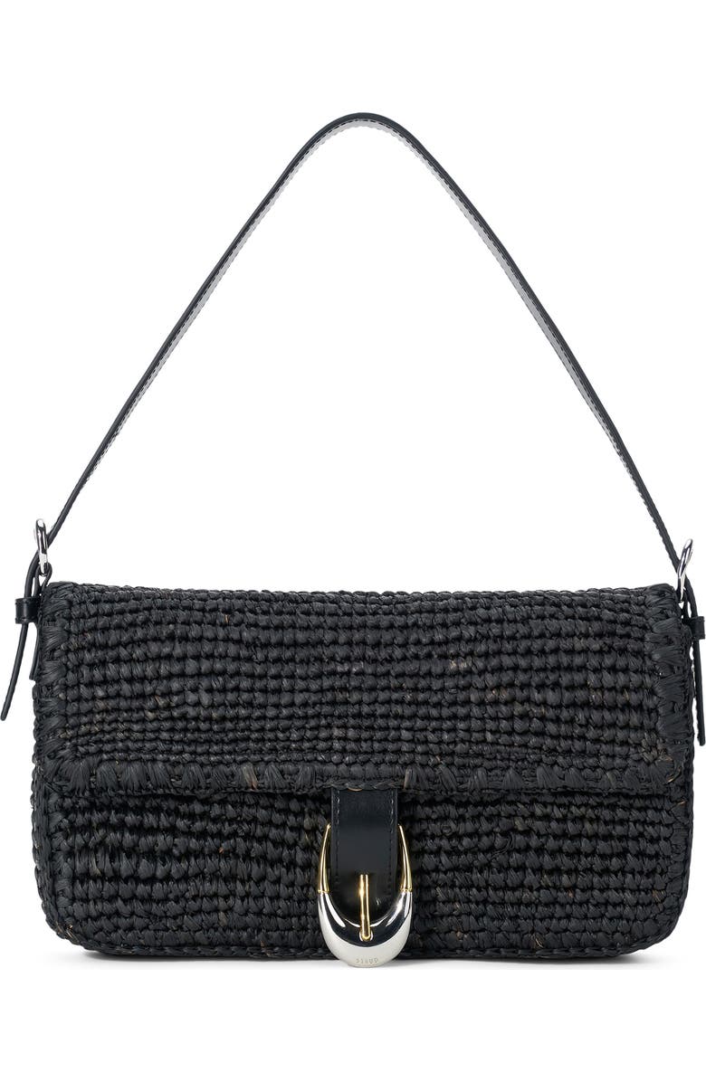 STAUD Harlow Raffia Shoulder Bag, Main, color, Black