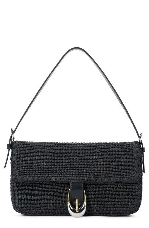 STAUD Harlow Raffia Shoulder Bag in Black at Nordstrom
