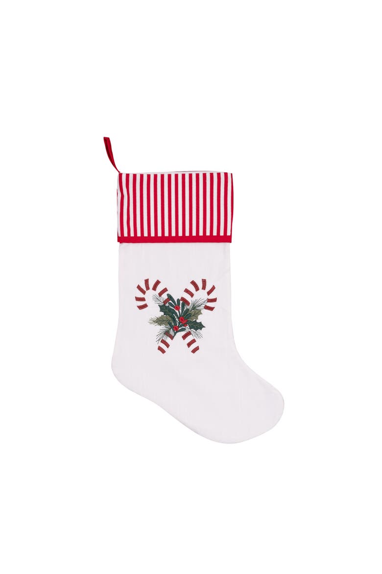 Candy Cane Forest Christmas Stocking, Main, color, White