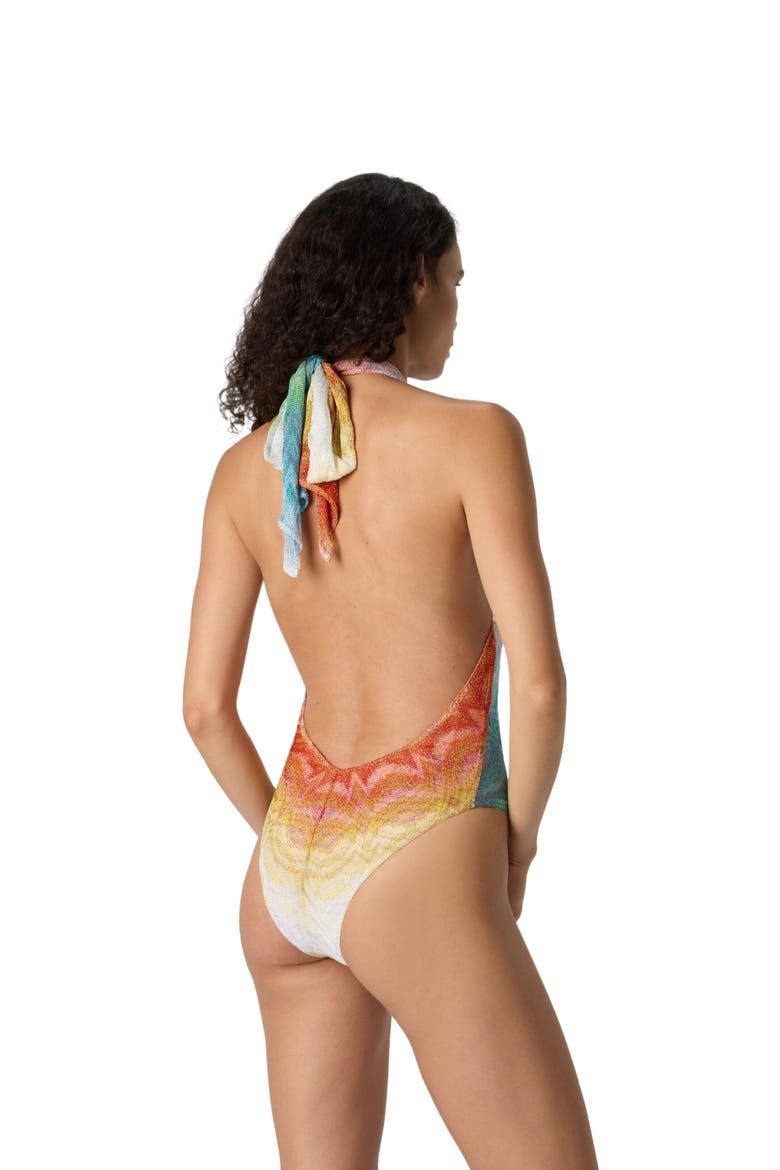 One-piece Swimsuit In Shaded Lamé Viscose With Cut-out Detail, Alternate, color, Multicoloured