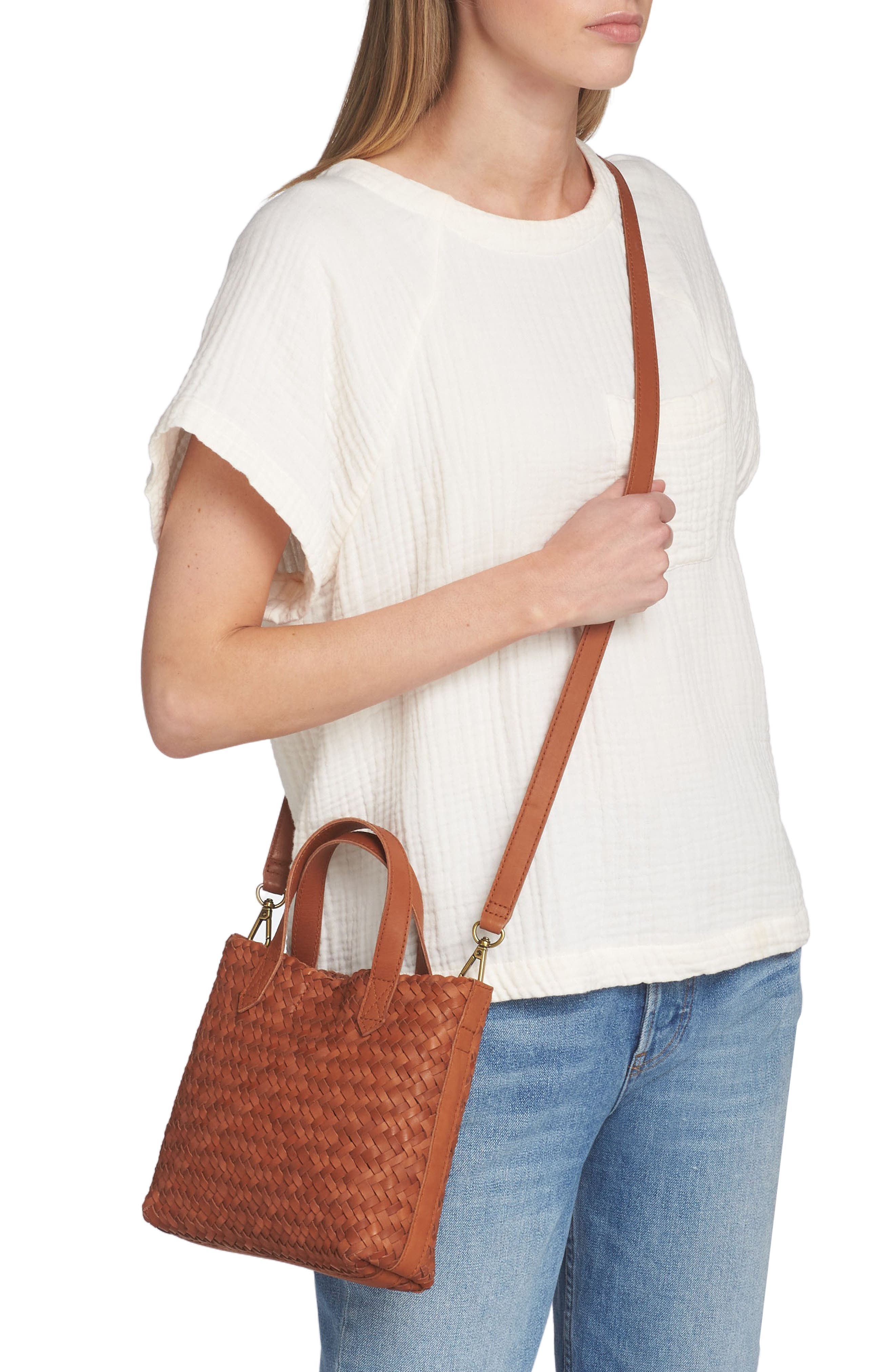 Madewell The Small Transport Crossbody: Woven Leather Edition, Alternate, color, 