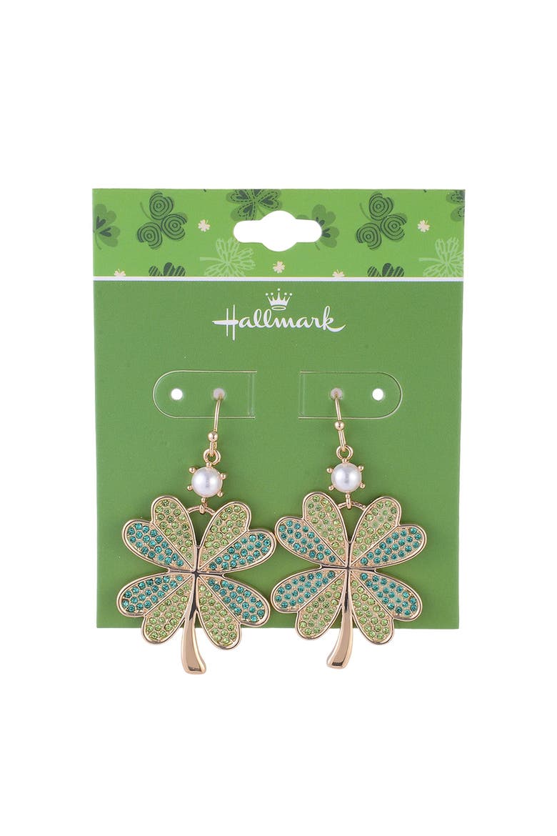 Green Stone Four Leaf Clover Earrings, Alternate, color, Green