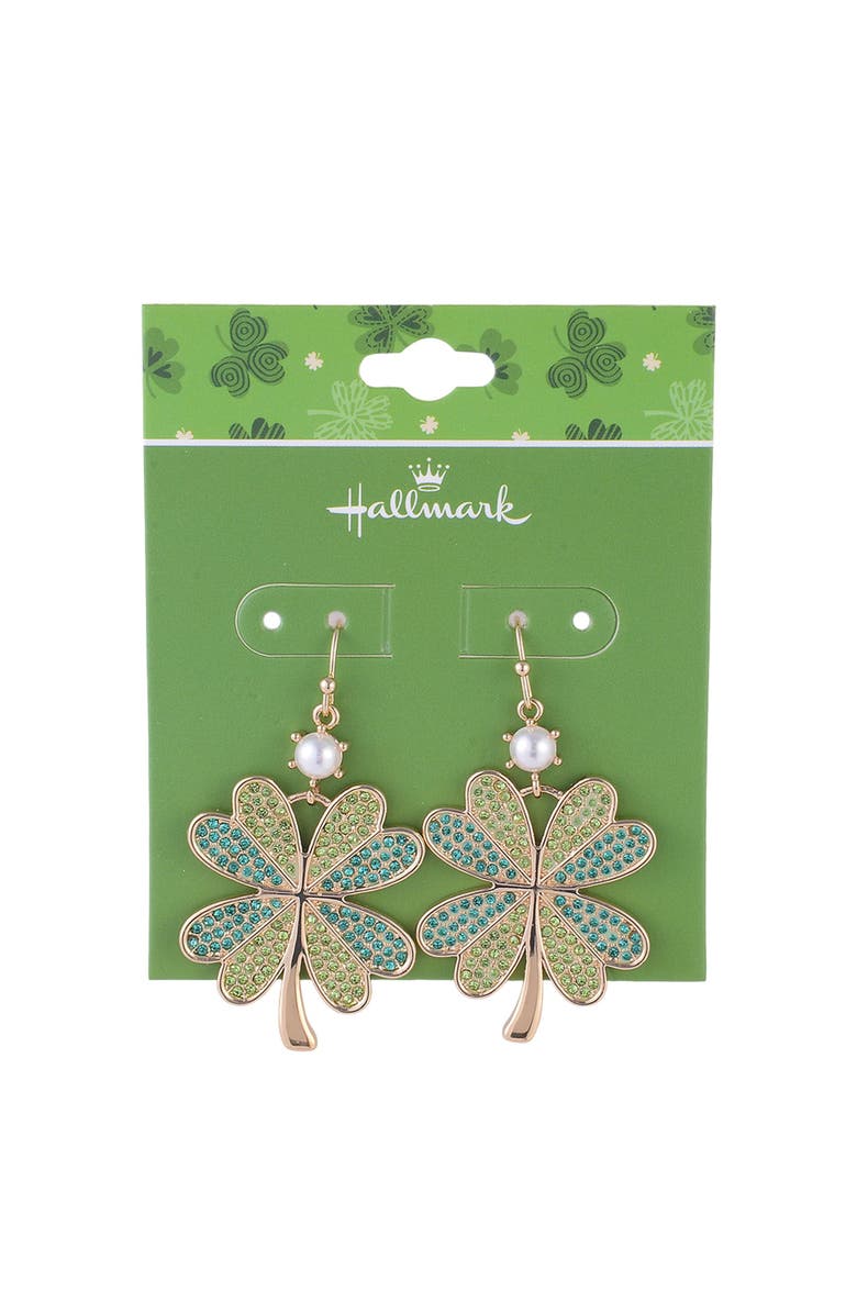 Hallmark Green Stone Four Leaf Clover Earrings, Alternate, color, Green