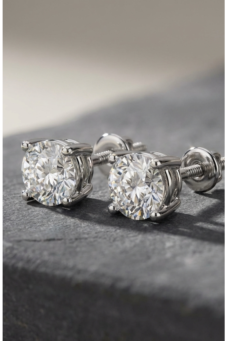 14K Gold 4 Prong Solitaire Basket Stud Earrings With Lab Grown Diamond, Alternate, color, White Gold