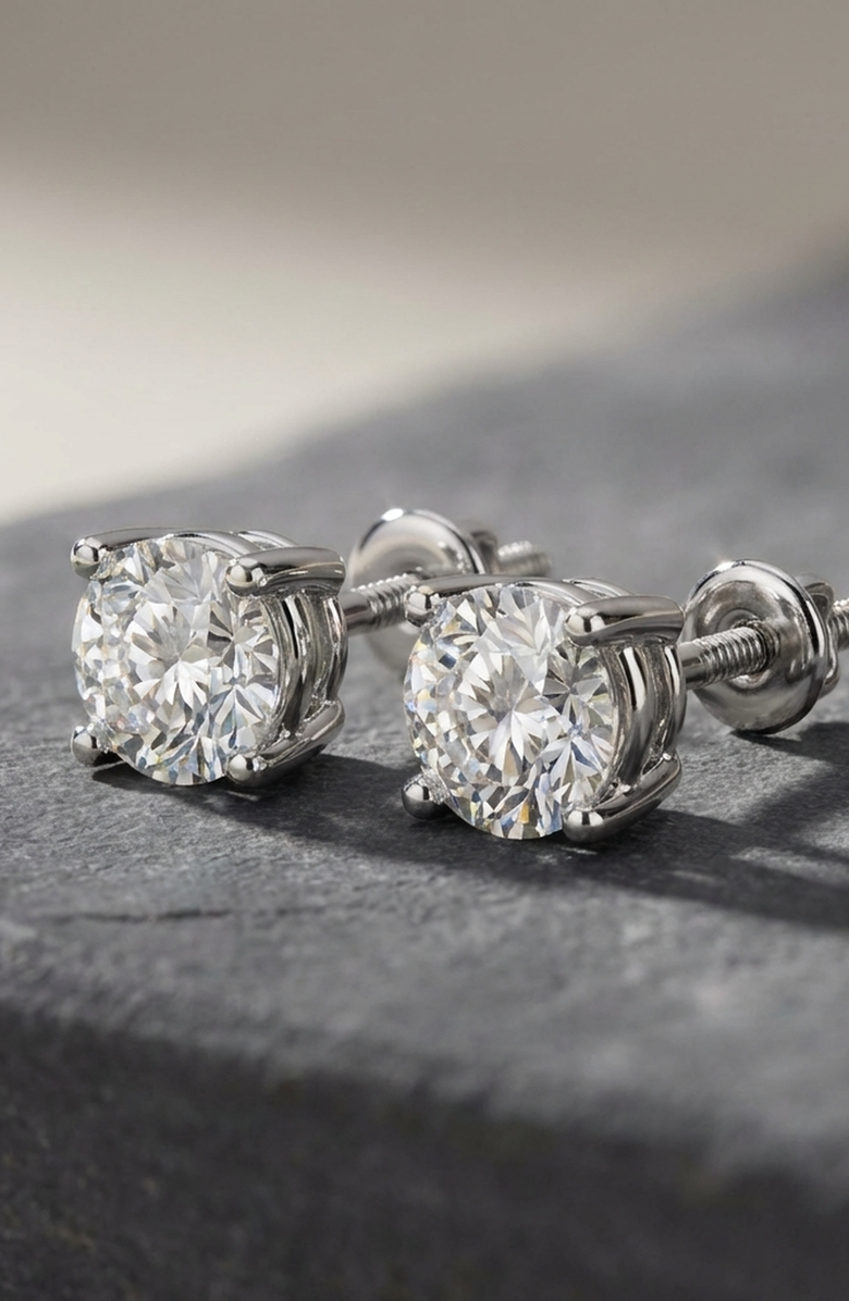 Larson 14K Gold 4 Prong Solitaire Basket Stud Earrings With Lab Grown Diamond, Alternate, color, White Gold