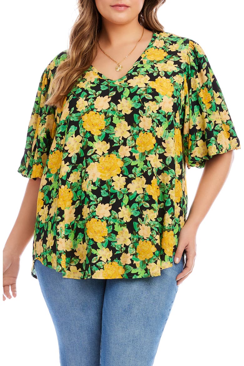 Floral Puff Sleeve Crepe Top, Main, color, FLORAL