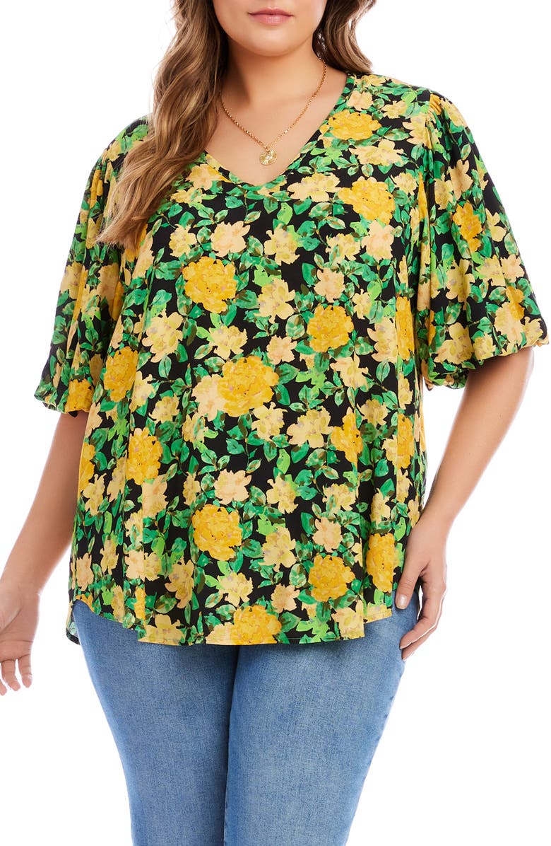 Karen Kane Floral Puff Sleeve Crepe Top, Main, color, Floral