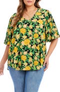 Karen Kane Floral Puff Sleeve Crepe Top