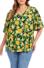 Karen Kane Floral Puff Sleeve Crepe Top