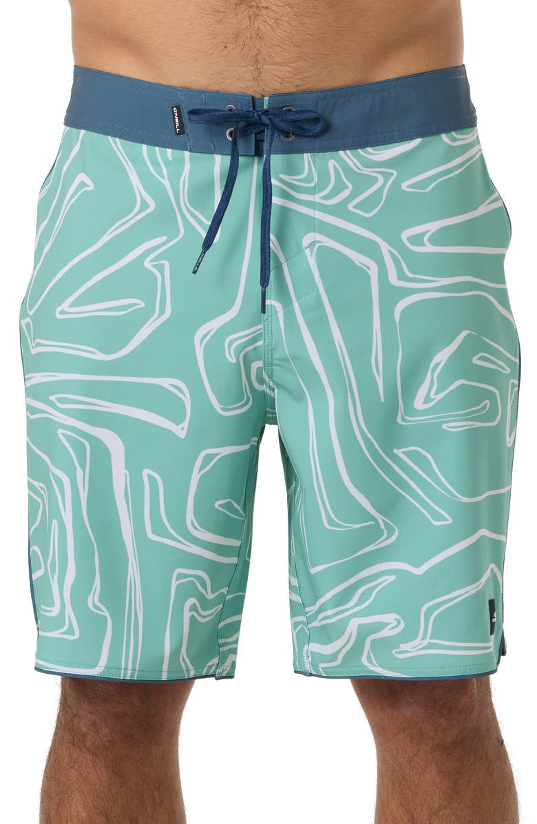 O'Neill Hyperfreak Mysto Scallop Board Shorts, Main, color, Green