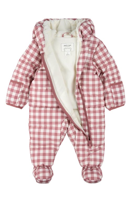 Firsts By Petit Lem Water Repellent Plum Gingham Hooded Snowsuit In Multi
