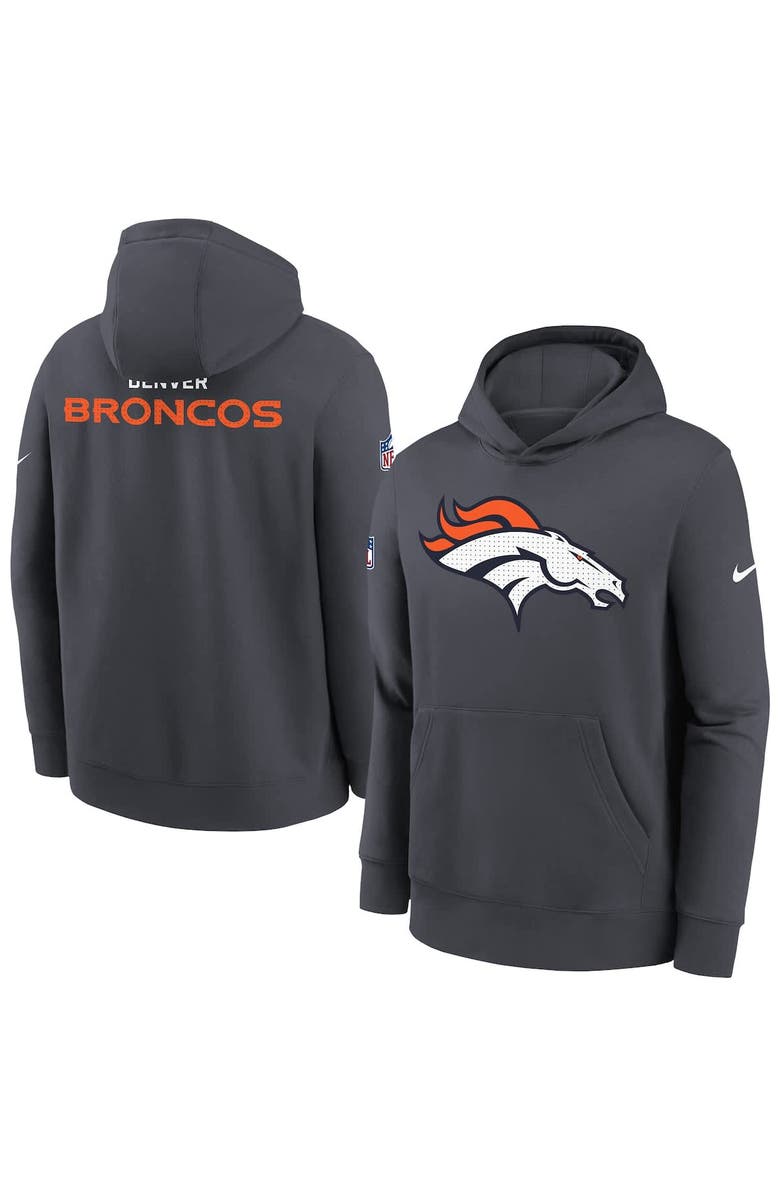 Nike Youth Nike Charcoal Denver Broncos Sideline Club Fleece Hoodie, Alternate, color,