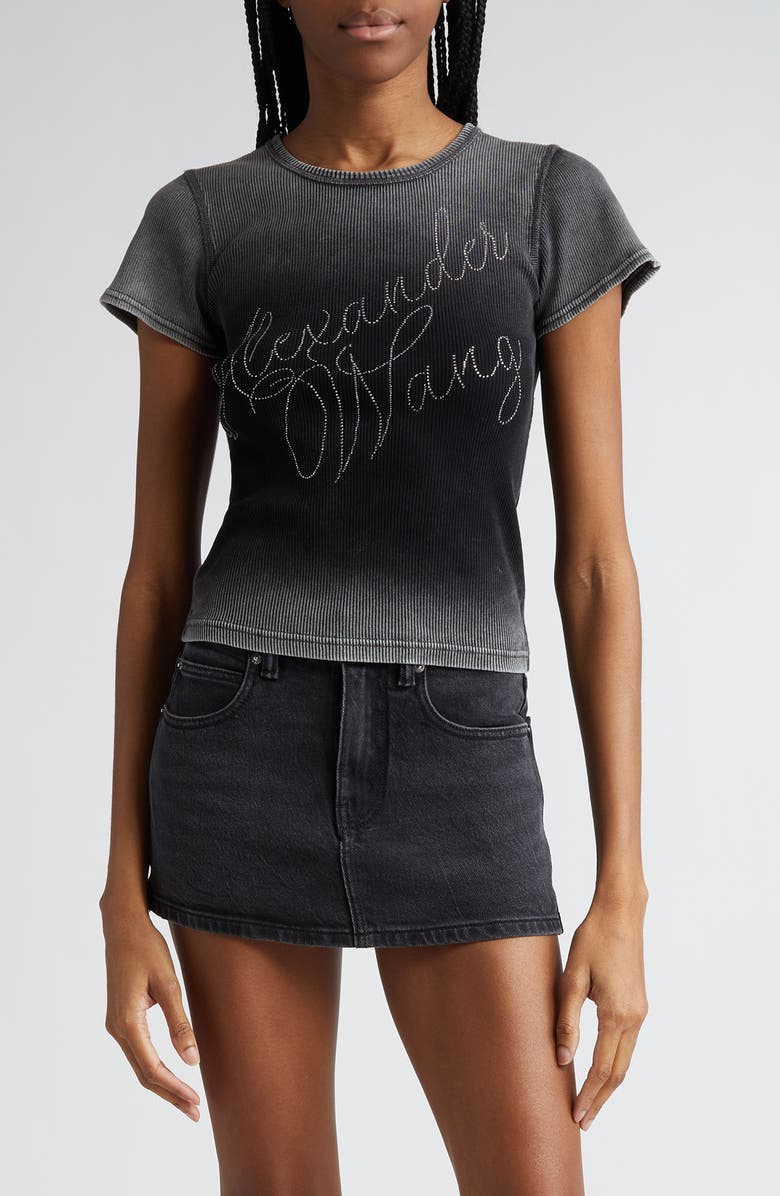 Alexander Wang Ombré Hotfix Cursive Logo Rib T-Shirt, Main, color,