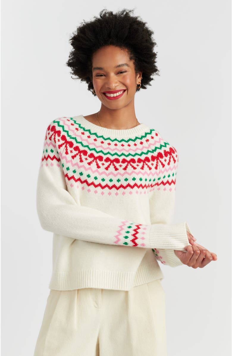 Chinti & Parker Wool-Cashmere Bow Fairisle Sweater, Main, color, Cream
