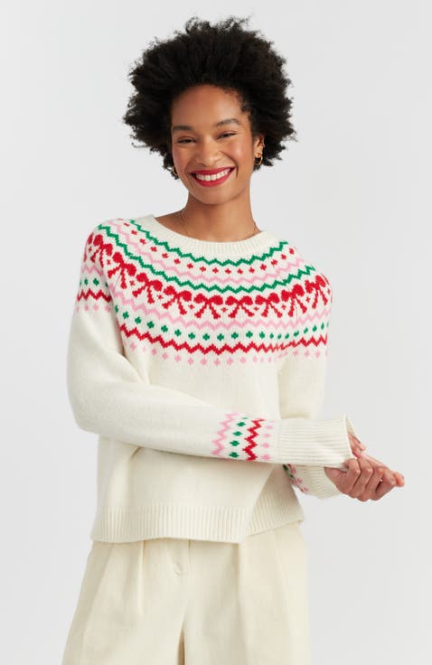 Wool-Cashmere Bow Fairisle Sweater