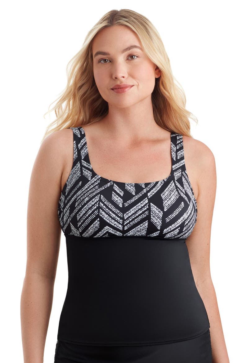Scoopneck Chlorine Resistant Tankini Swimsuit Top, Main, color, Herringbone Shift