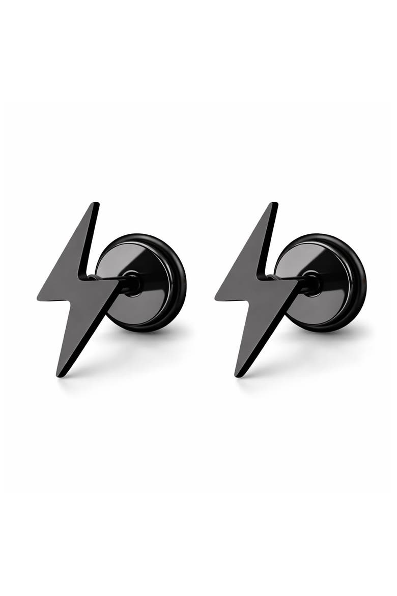 Stainless Steel Lightning Bolt Screwback Stud Earrings, Main, color, BLACK
