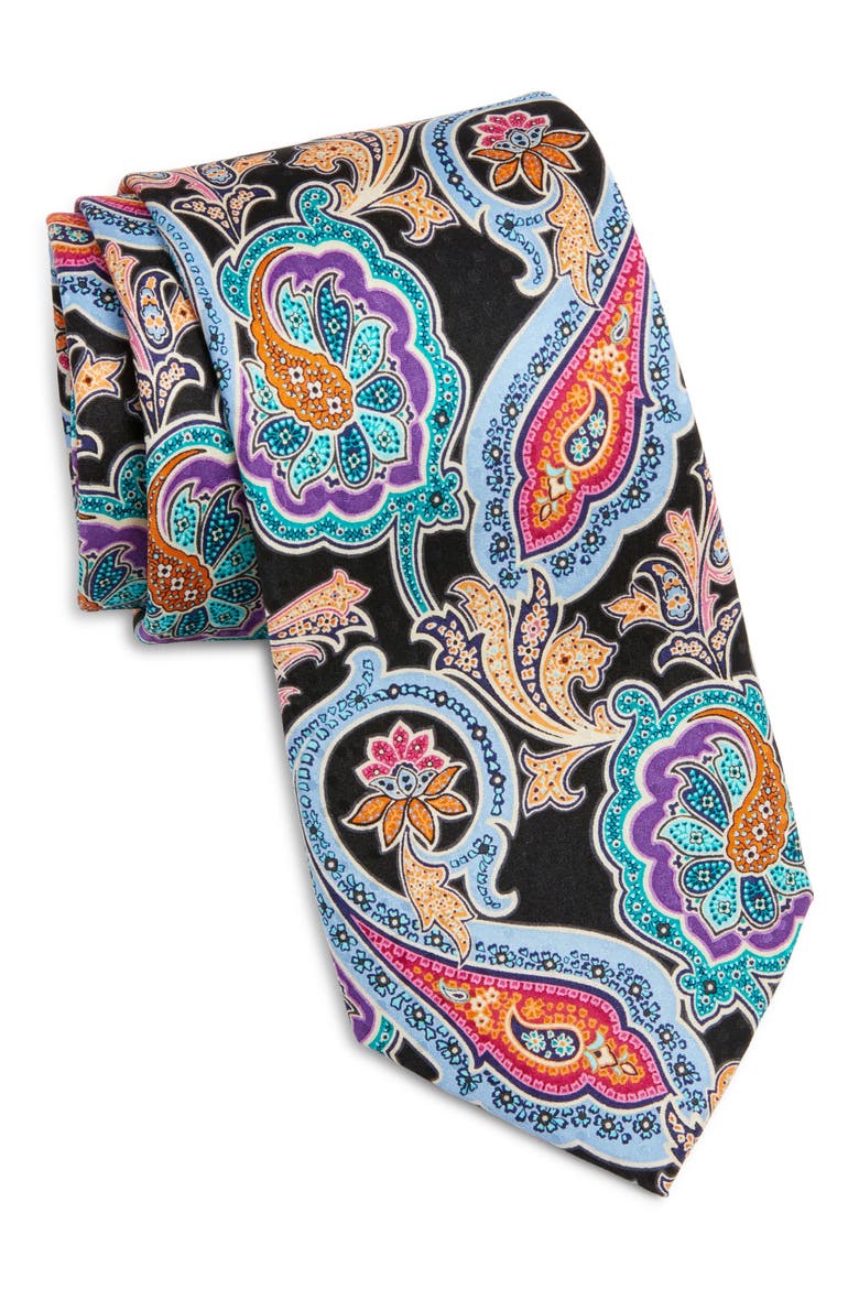 Paisley Silk Tie, Main, color, BLACK