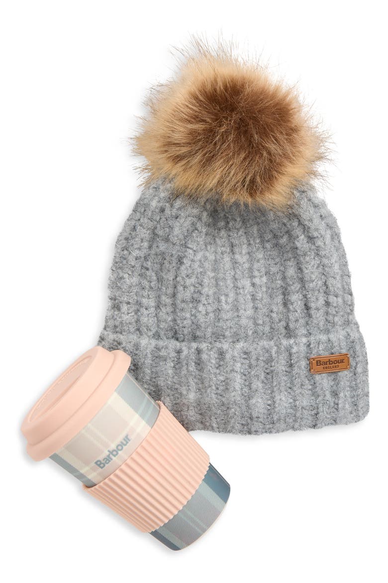 Travel Mug & Knit Beanie Set, Alternate, color, PINK/ GRAY