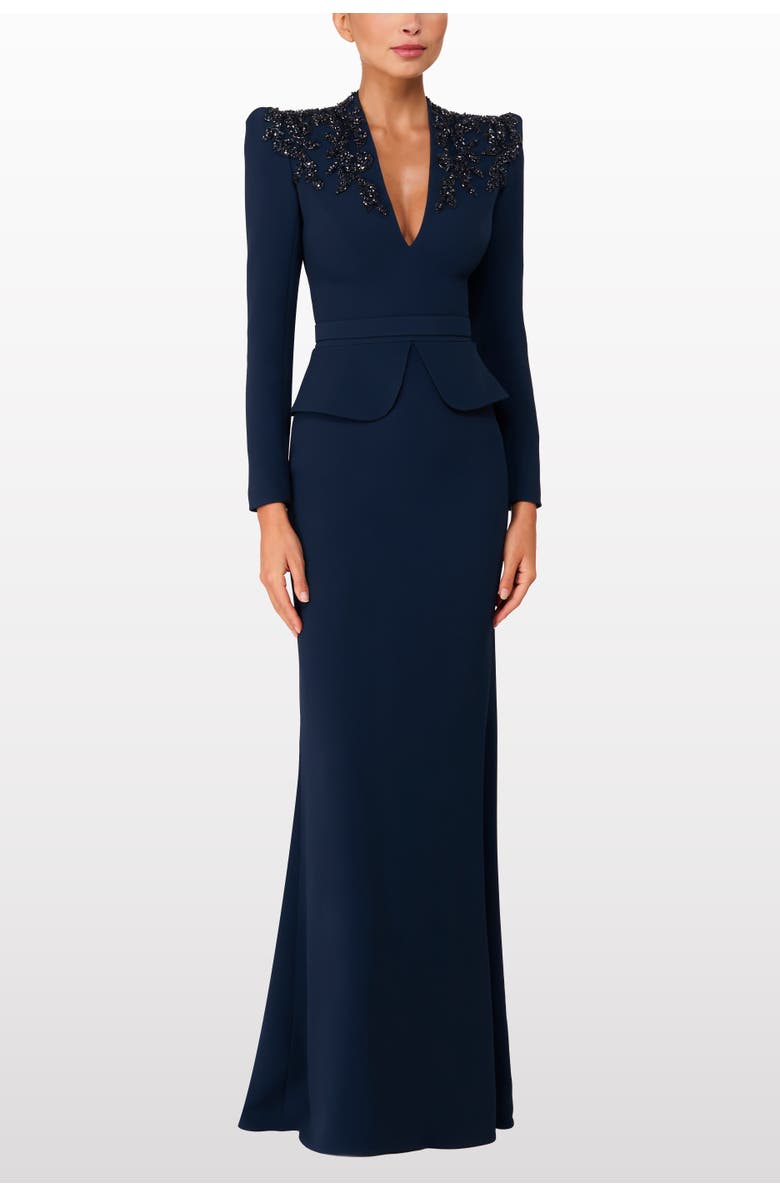 Jenny Packham Night Flowering Sequin-embellished V-neck Maxi Dress, Alternate, color, Blackthorne Blue