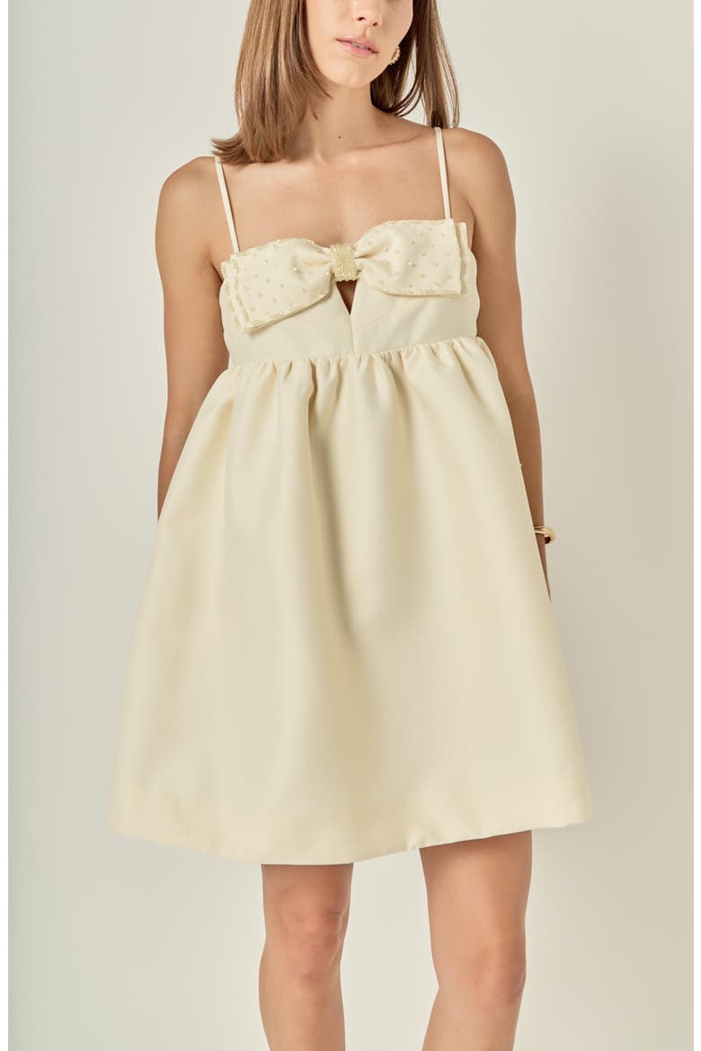 Rhinestone Bow Babydoll Minidress, Alternate, color, CREAM