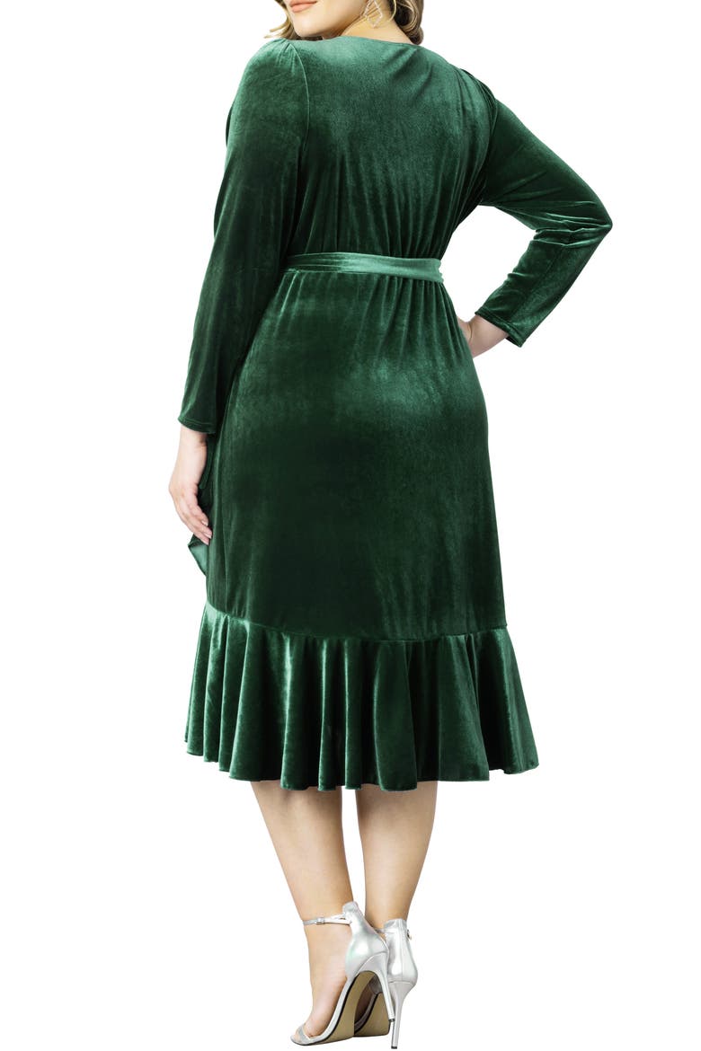 Viola Velvet Wrap Midi Dress, Alternate, color, EMERALD GREEN