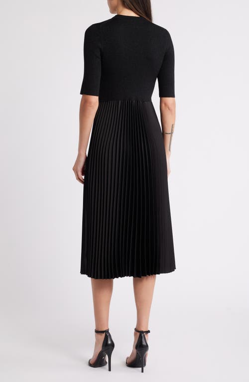 Hugo Boss Cropped-sleeve Dress With Pliss Skirt In Black