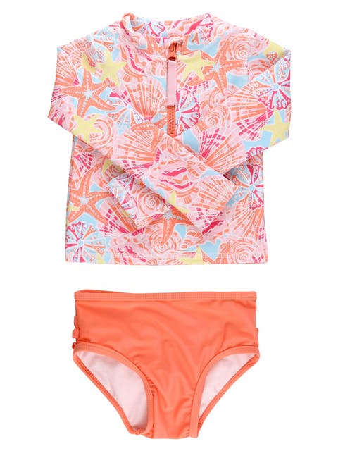 Girls UPF50+ Long Sleeve Zipper Rash Guard 2-Piece