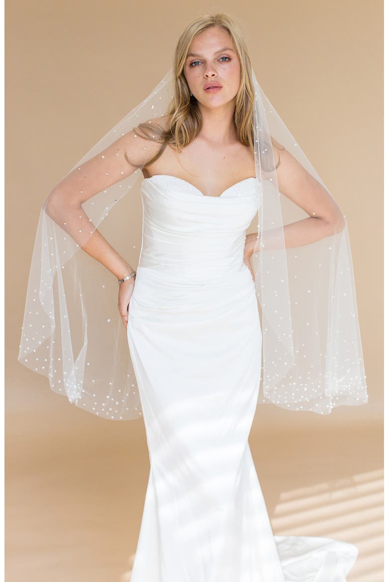 Nebula Imitation Pearl & Crystal Fingertip Veil (Nordstrom Exclusive), Main, color, IVORY