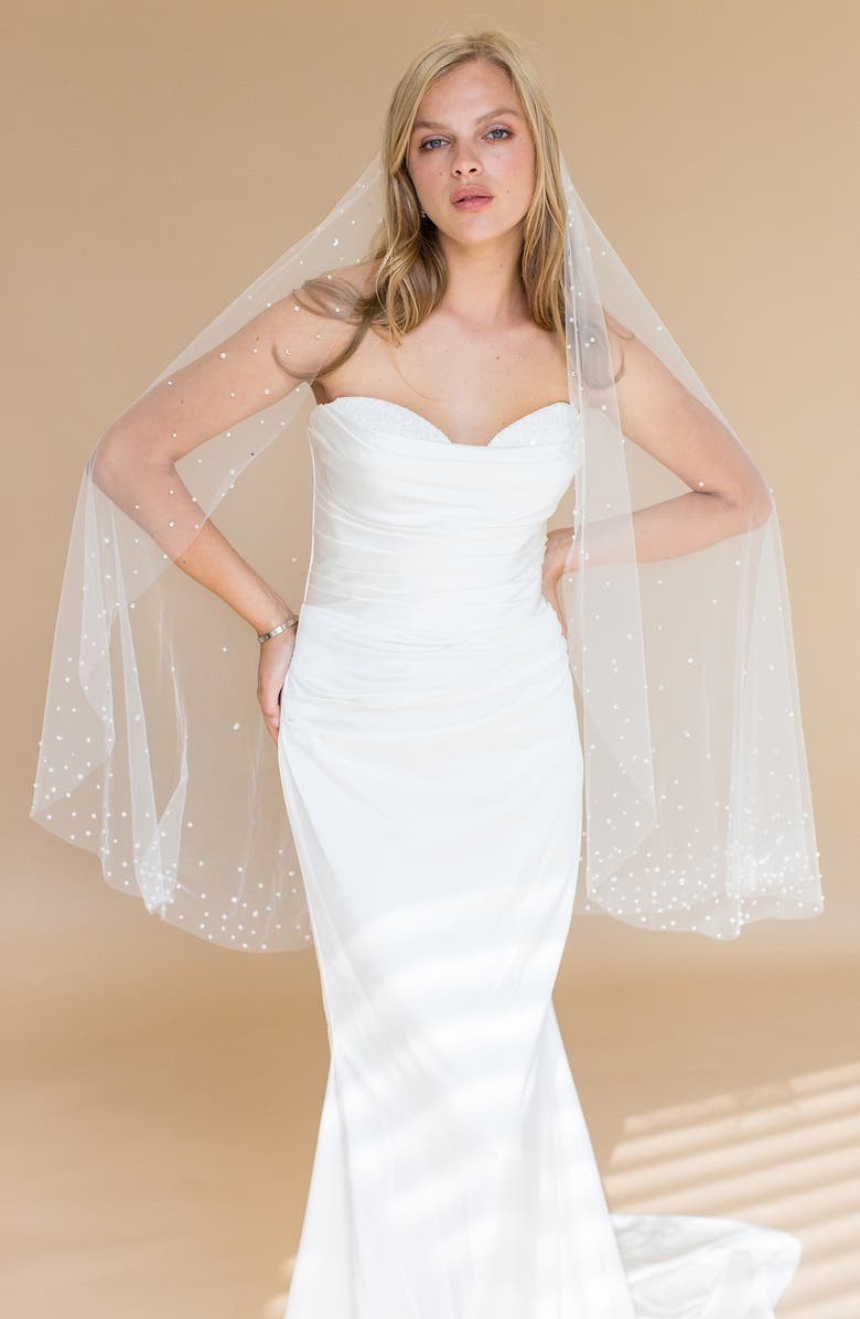 Brides & Hairpins Nebula Imitation Pearl & Crystal Fingertip Veil, Main, color, Ivory