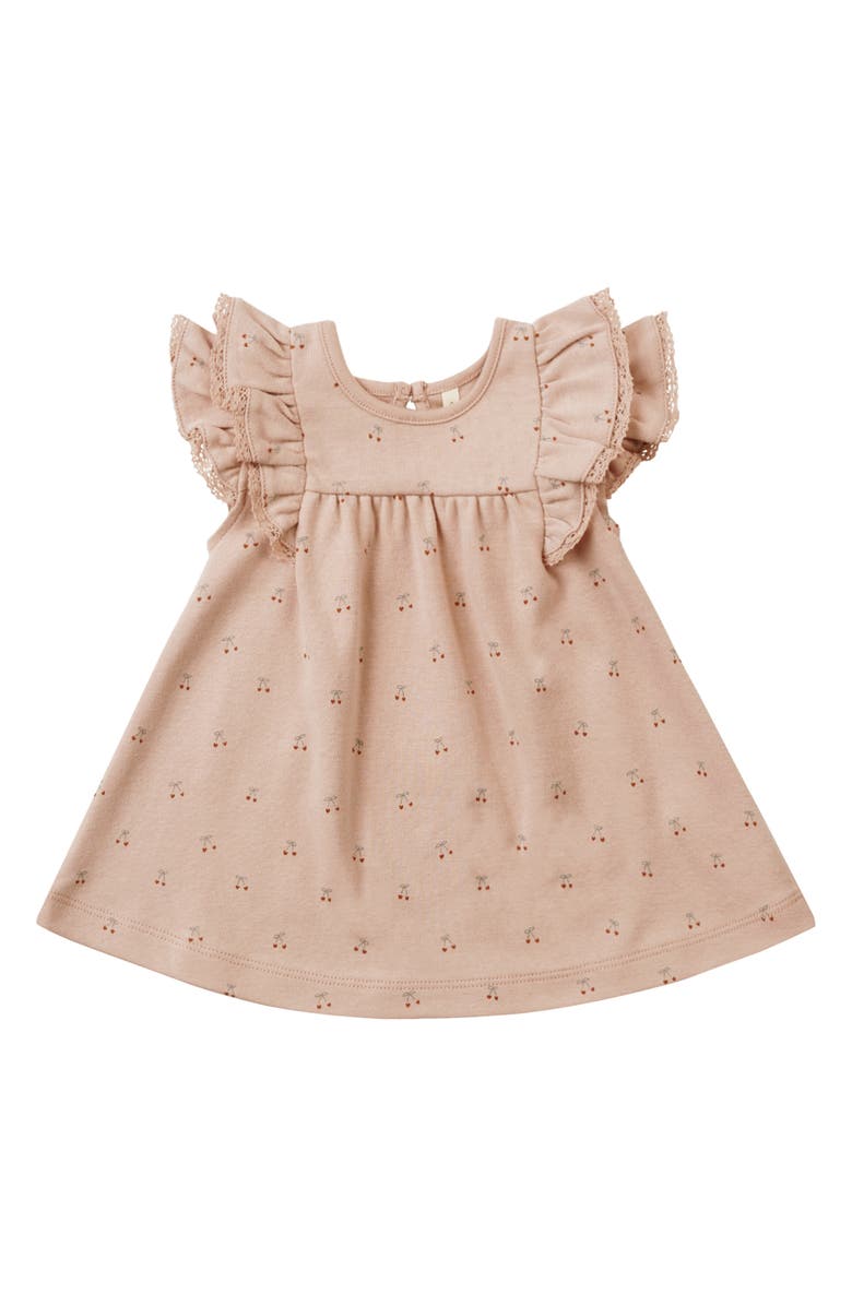 Rylee + Cru Cherries Flutter Sleeve Organic Cotton Dress, Main, color, 