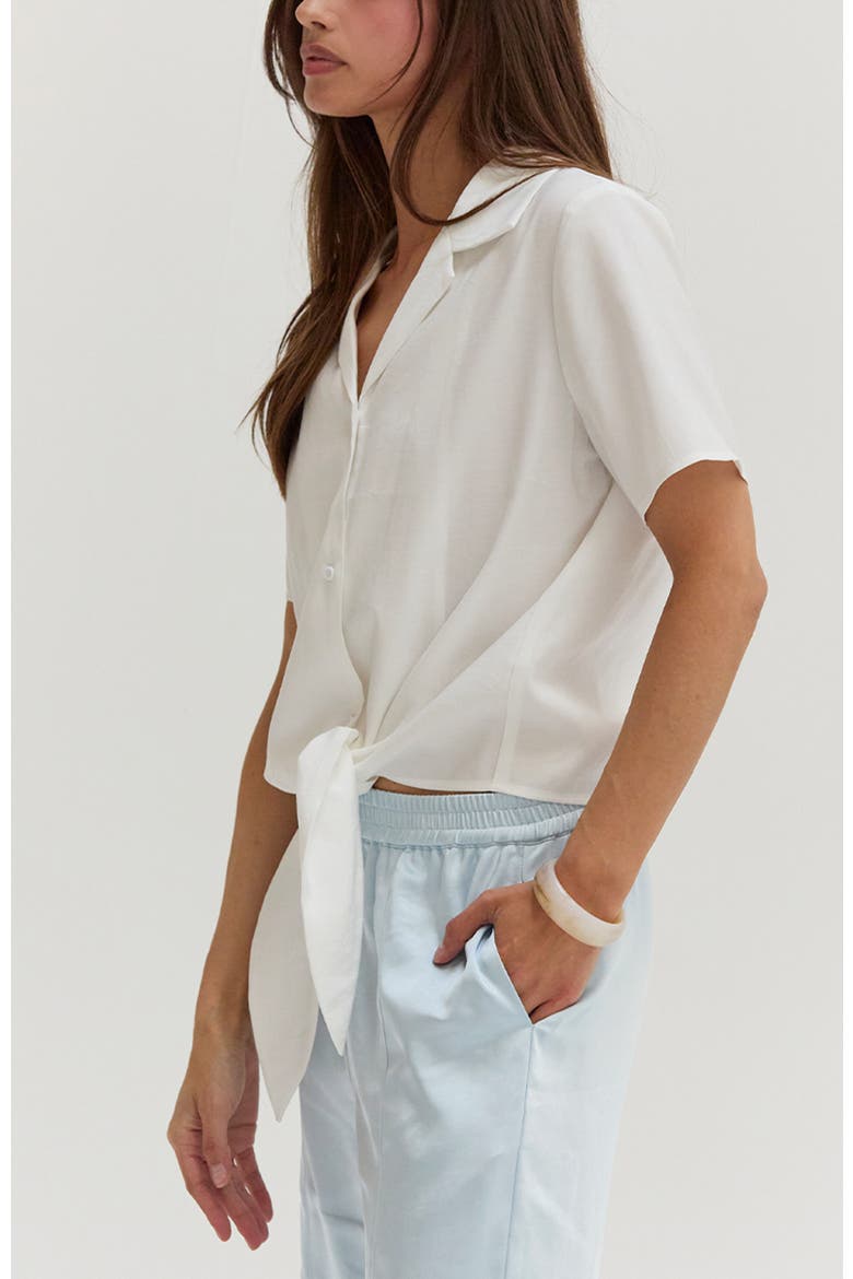 Front Tie Short Sleeve Blouse, Alternate, color, White